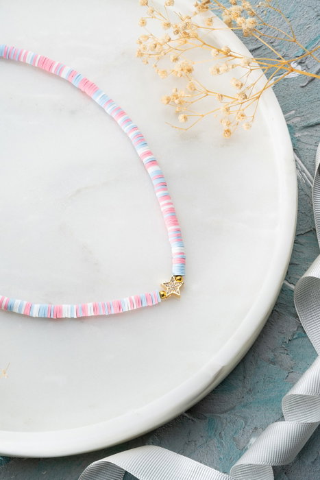 Heliophilia Silver Collar KL-0875 Multicolor con Colgantes de Estrella y Piedra